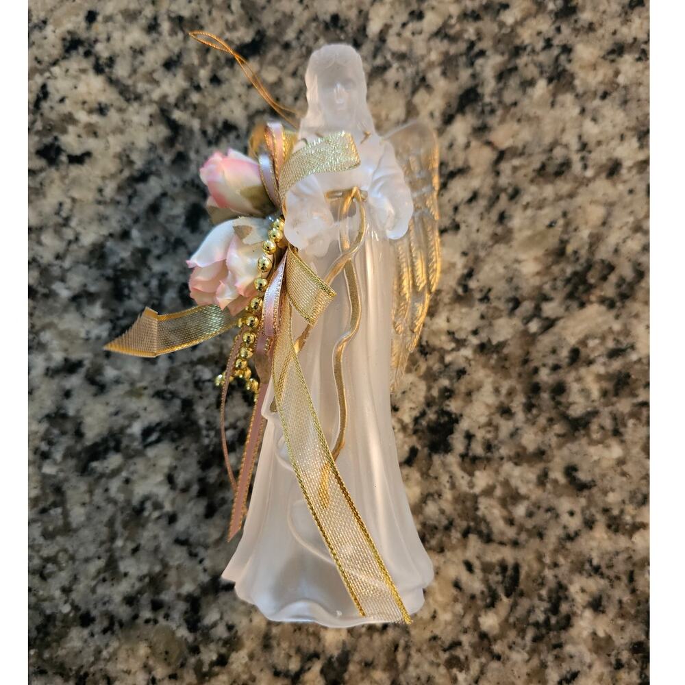 Vintage 1990s Plastic Angel Christmas Ornament Translucent White Gold